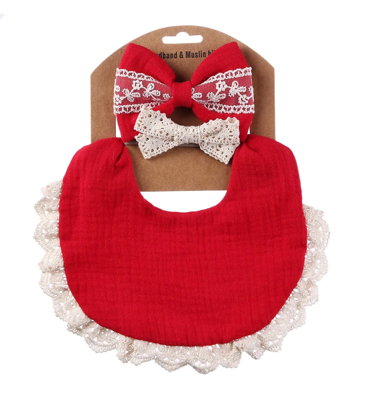 Lace Bow Bib Set