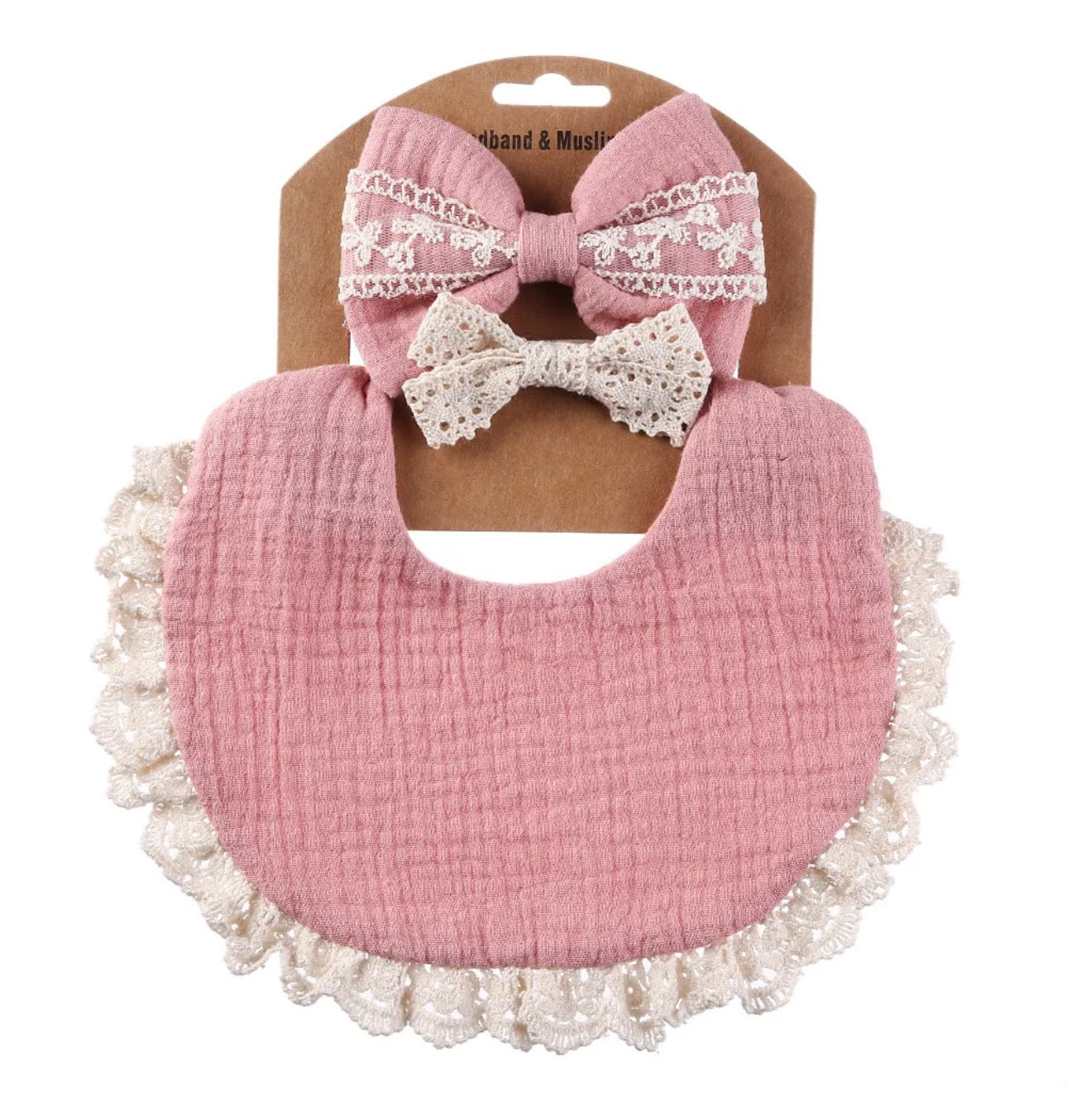 Lace Bow Bib Set