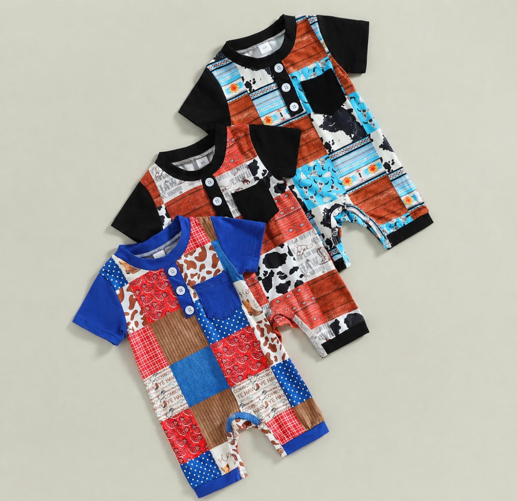 Western Patchwork Romper