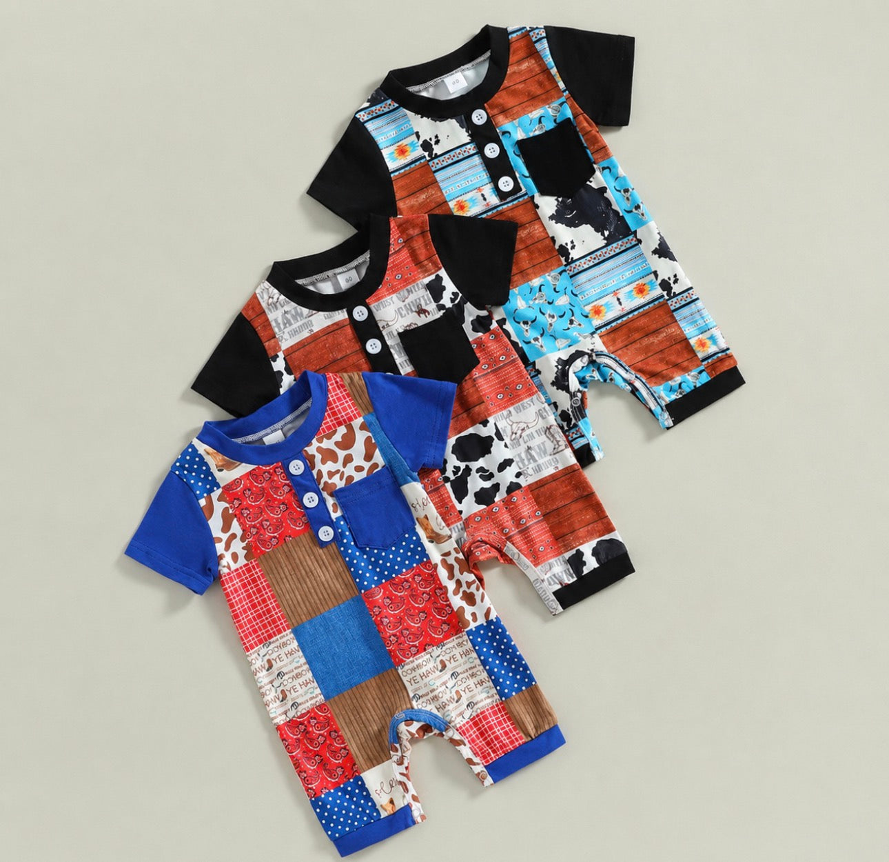 Western Patchwork Romper